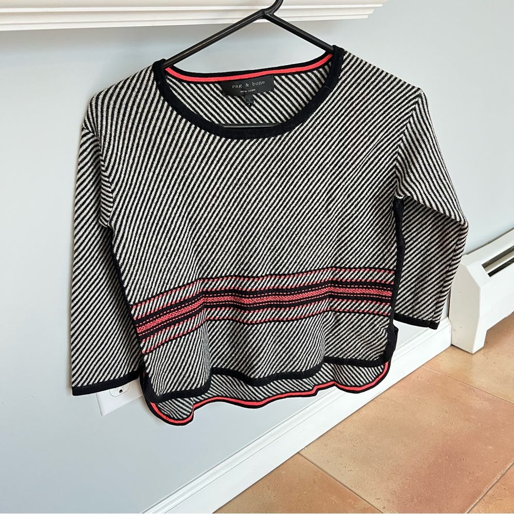 Rag & Bone Diagonal Striped Sweater with Red Trim